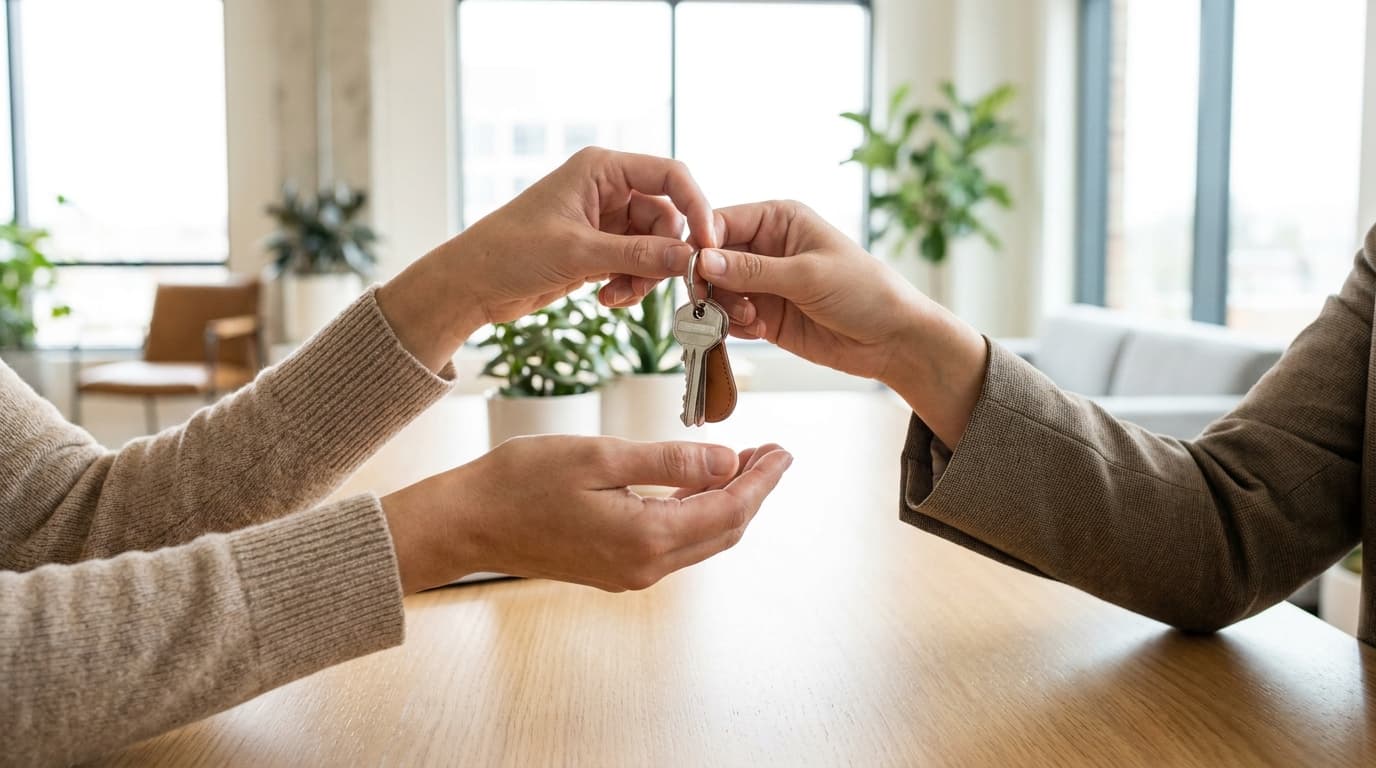 Landlord handing apartment keys to a new tenant